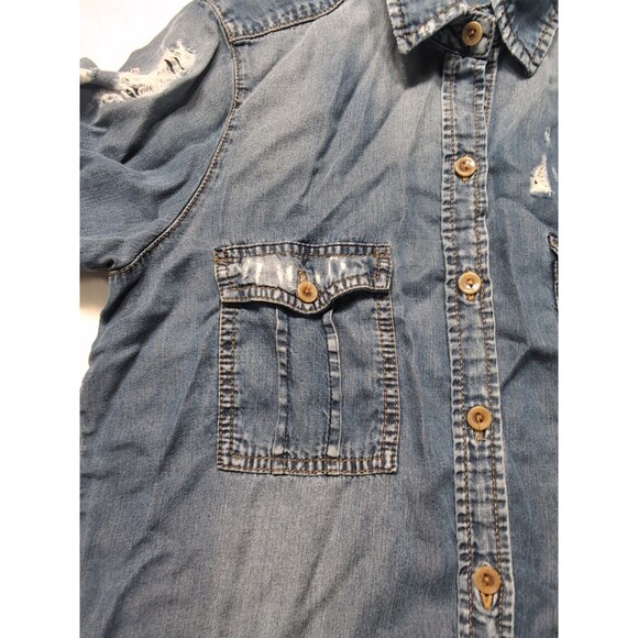 Studio F Women Button Down Long sleeve Shirt Jean Type Ripped Distressed - Picture 7 of 16